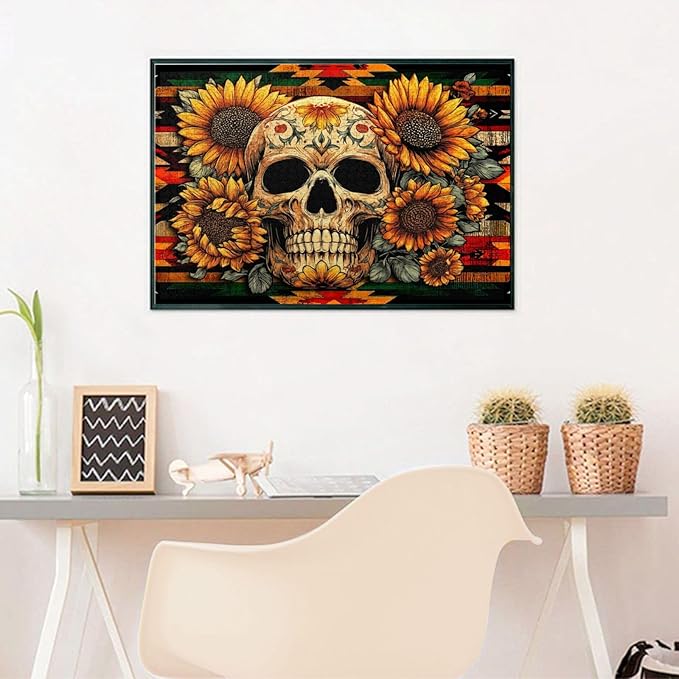 Horror Skull Halloween Puzzles for Adults 1000 Piece Colorful Sunflower Skeleton Jigsaw Puzzle Gothic Holiday Party Gifts Puzzle Home Decor