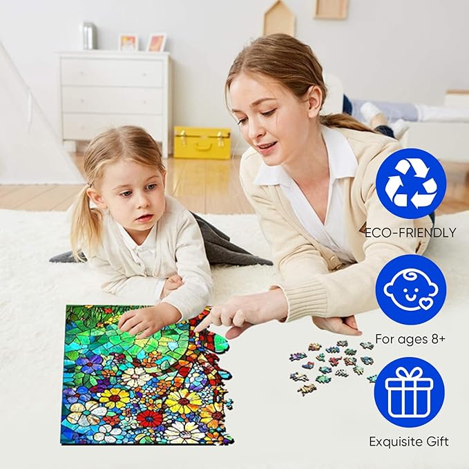 Wooden Puzzles for Adults, Tree of Life Puzzles 500 Pieces, Unique Shaped Stained Glass Jigsaw Puzzles for Adults and Kids, Birthday Gifts Fun Challenge Family Game 14.2'' x 18.8''