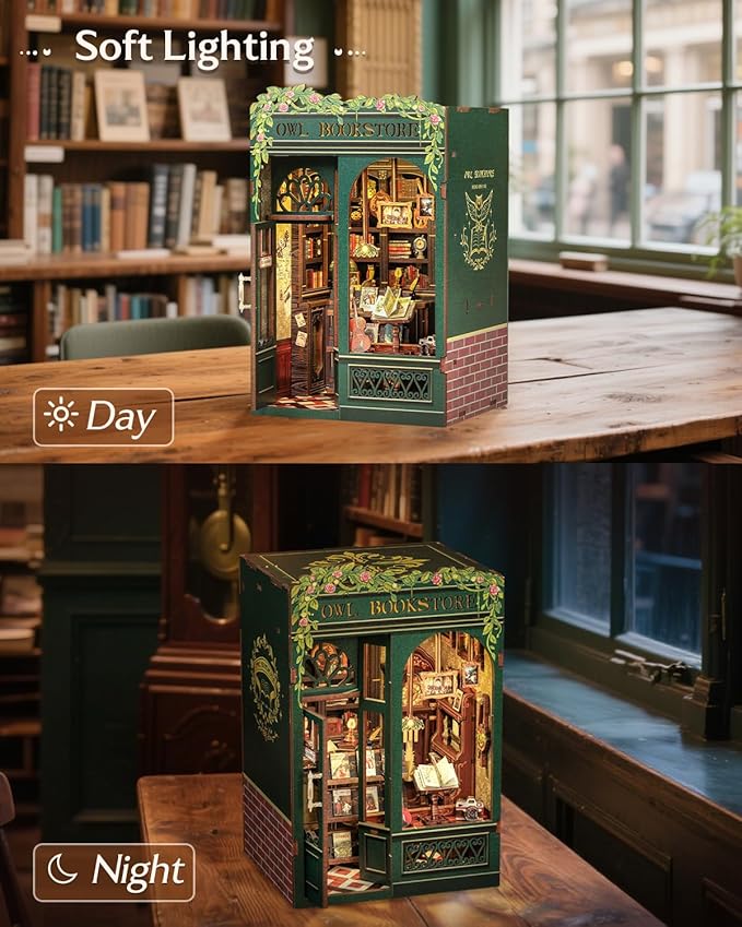 CUTEBEE Book Nook Kit, DIY Miniature House Kits for Adult and Teens, Dollhouse Mini Booknook House Bookshelf Decor, DIY Craft Gifts for Family and Friends（Owl Bookstore）