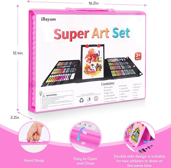 iBayam Stocking Stuffers, Art Supplies, Arts and Crafts for Kids Ages 8-12, Teens Girls Christmas Gifts, 251-Pack Art Set Case with Trifold Easel, Sketch Pads, Gifts for 5-12 Year Old Girl