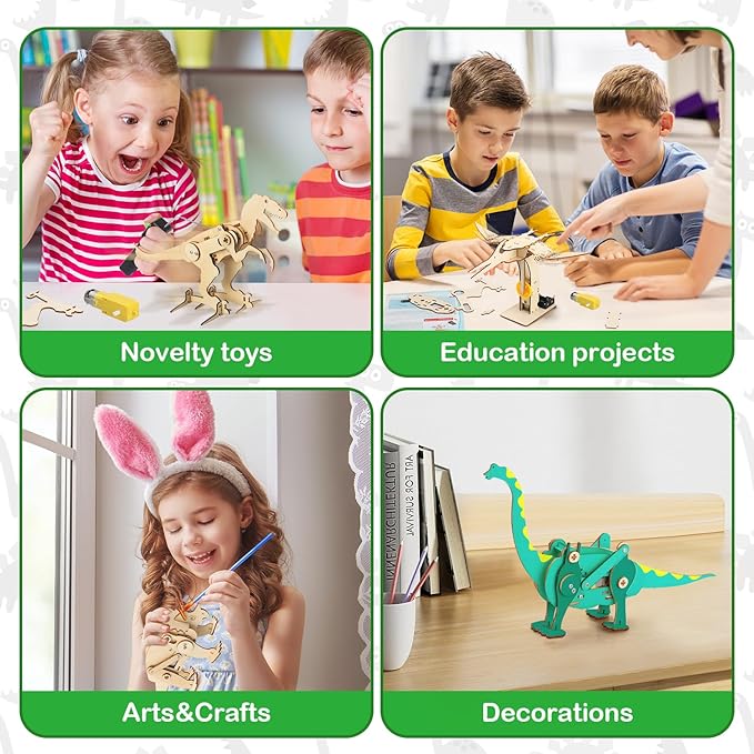 Poraxy Dinosaur Toys, 4 in 1 STEM Kits for Kids Age 8-10, Toys for Ages 8-13, Educational Science Building Projects, 3D Wooden Puzzles Robot Crafts, Gifts for Boys Girls 7 8 9 10 11 12 13 Year Old