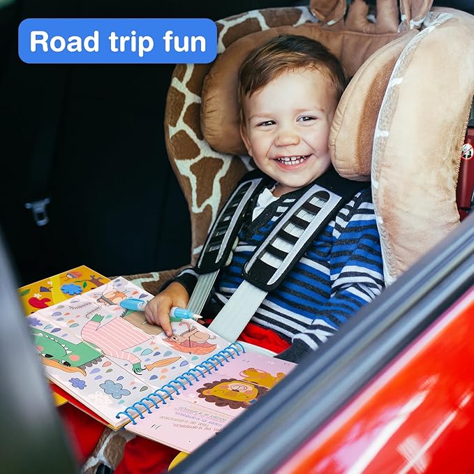 Avenir 4-in-1 Reusable Water Reveal Coloring Books for Toddlers 1-3 & 3-5 | Mess-Free Paint with Water Activity Pad | Portable Travel Road Trip Airplane Educational Creative Set for Kids