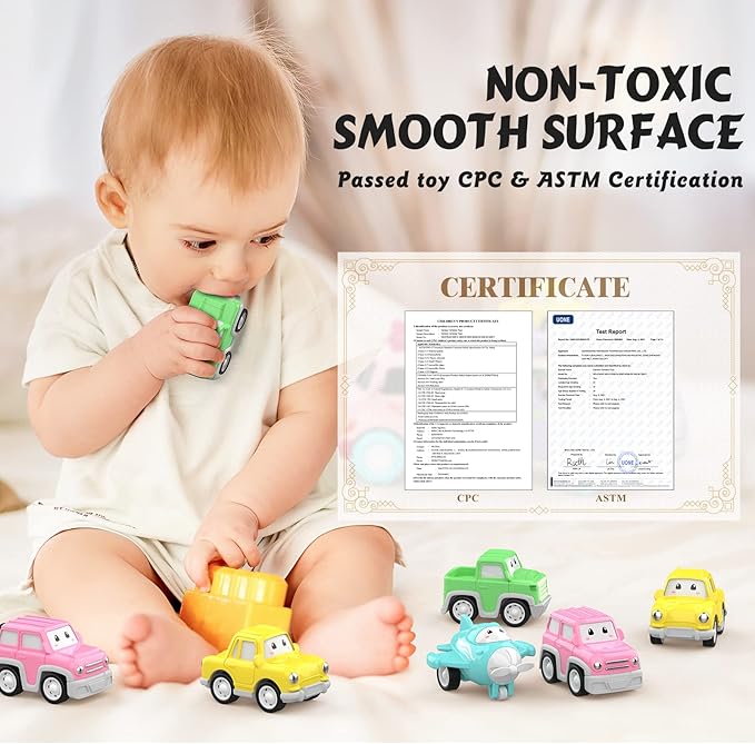 Toys for 1 2 3 Year Old Girl, 5-in-1 Carrier Truck for Toddler Girl, Friction Power Toy Cars with Light & Sound, Birthday Gifts, Pink