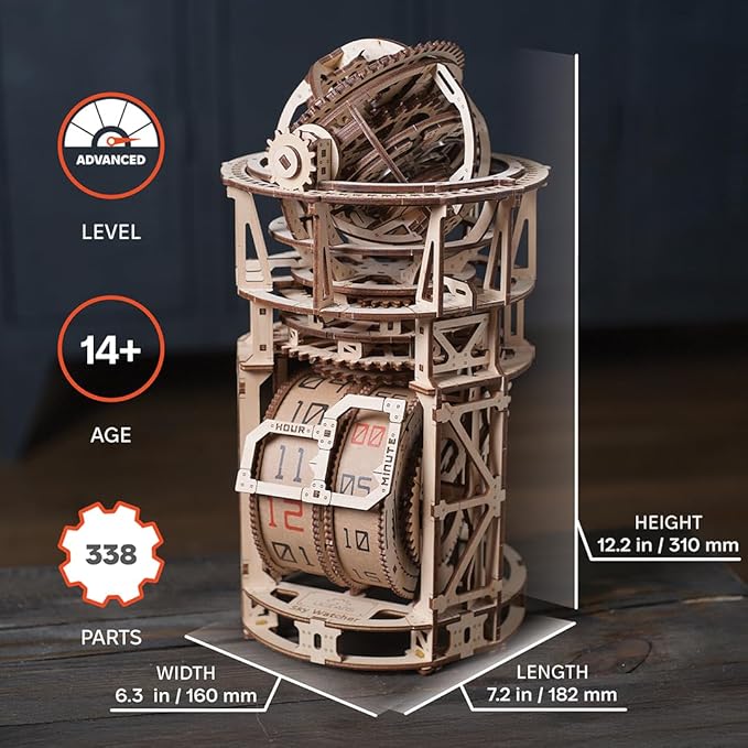 UGEARS Wooden 3D Puzzles for Adults - Astronomer Table Clock with Tourbillon Model Kit - Mechanical Clock Kit Functional DIY Miniature Kit Wood Crafts for Adults - Gifts For Puzzle Lovers - 338 Pieces