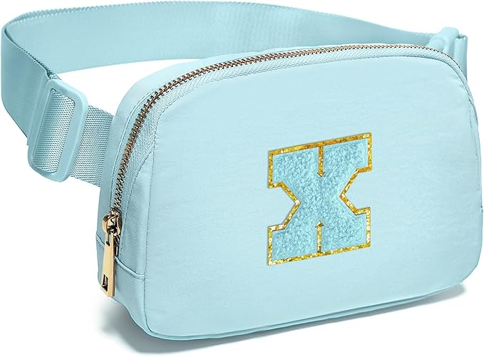 Gitus Gifts for 8 9 10 11 12 Year Old Girls Belt Bag Fanny Pack Crossbody Bags with Initial Letter Patch Cute Stuff Birthday Gifts for Teen Girls Women Personalized Trend Stuff (Icing Blue-X)