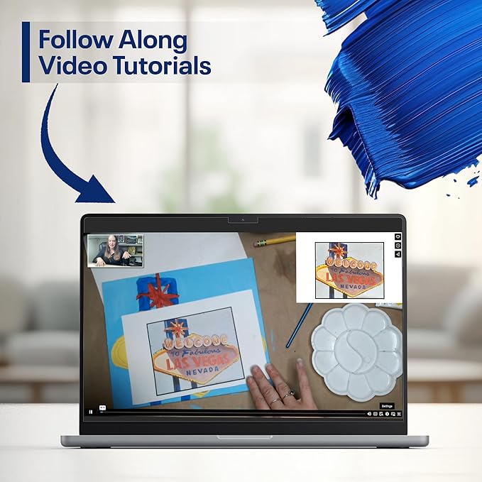 Painting4Real DIY Painting Class Kit for Adults with Video Tutorials: Learn to Paint Vegas Sign – How to Paint with Acrylics – Painting & Art Supplies – 9 Piece Acrylic Paint Set