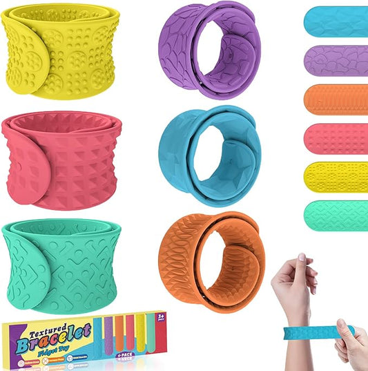 6 Packs Fidget Toys Slap Bracelets for Kids Sensory Toys for Kid s with Autism Sensory Products，Autism Classroom Must Haves Calming Sensor y Toy for Special Needs, Valentine Classroom Gifts for Kids