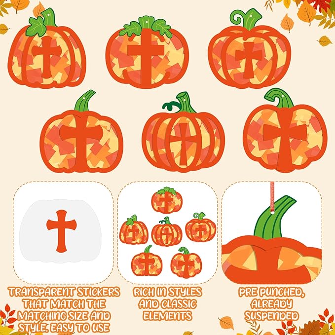 24 Sets Religious Pumpkin Crafts Kit DIY Tissue Paper Sign Crafts for Back to School Fall Harvest Thanksgiving Religious Christian Party Fun Home Actives