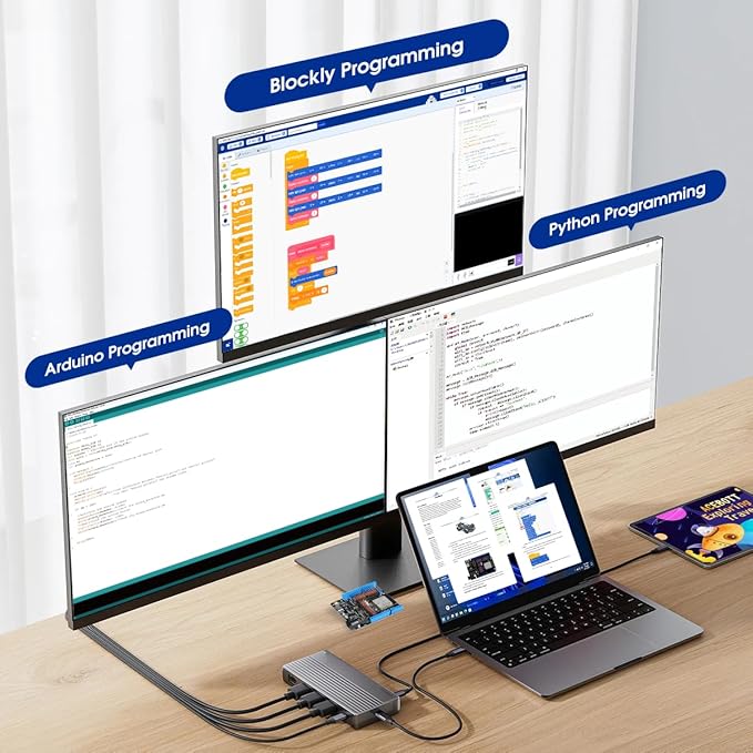 ACEBOTT 5DOF Smart Robot Arm Car Kit, 4WD Remote Control Car Compatible with Arduino/Python/Blockly Programming Project/STEM Education/Science Coding Kit for 12+ Teens and Adults Unique Gifts