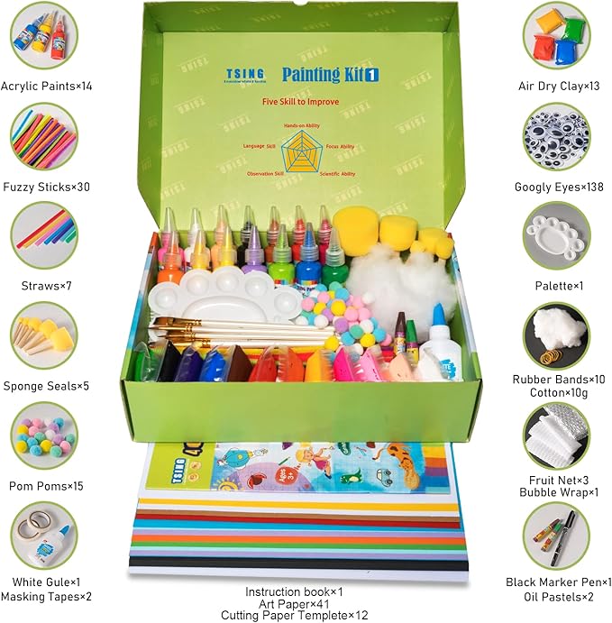 Arts and Crafts for Kids - 40 Creative Painting Arts 350+pcs Painting Kits Ages 5-10 Year Old Girls & Boys - Art Supplies Set - Gift Ideas for Drawing Beginners Activity Toys