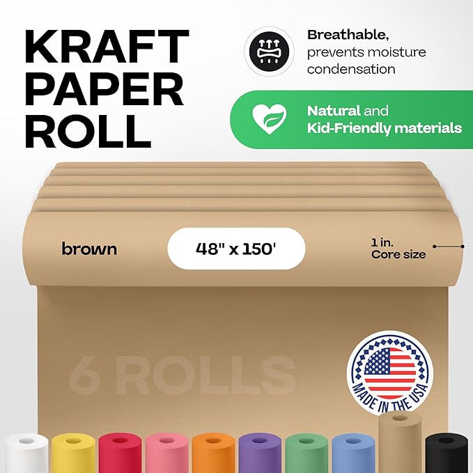 Brown Paper Roll 48" x 1800" (150 feet), Pack of 6 - USA-Made Brown Packing Paper 50lb Thickness for Moving, Shipping, Crafts/Arts - 100% Recycled Natural Wrapping Material by IDL Packaging