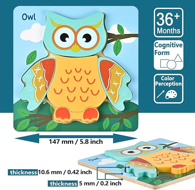D-KINGCHY Wooden Puzzles for 3 4 5 Years Old Boys Girls, 6 Pcs Animal Jigsaw Puzzles for 3+ Years Old, Educational Preschool Learning Toys for Toddlers