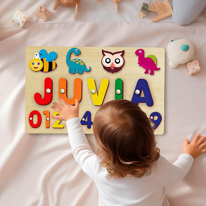 Name Puzzle for Kids Personalized - Custom Name Puzzles for Toddlers 1-3, Customized Wooden Animal Puzzle, Baby Gifts, Baby Shower, Christmas, Newbaby Gift, Gifts for 0 1 2 3 Years Old