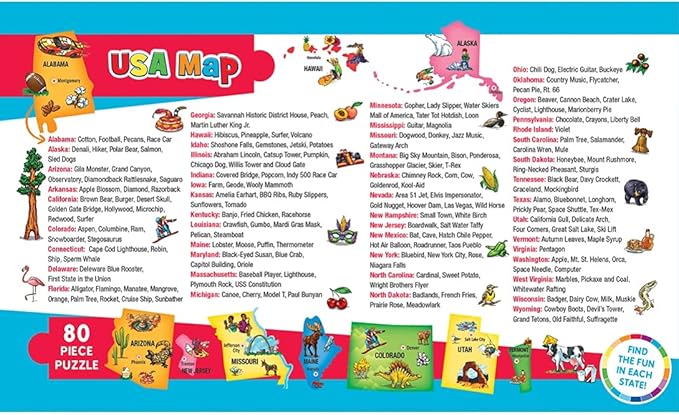 MasterPieces Floor Puzzle - Jumbo Size 80 Piece Jigsaw Puzzle for Kids - USA Map Shaped Puzzle - 3ftx2ft