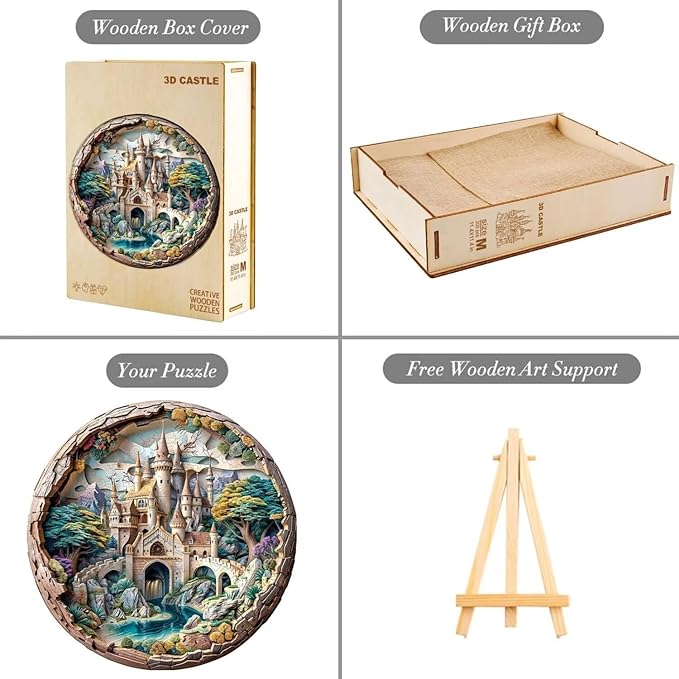 Wooden Puzzles Adults, 3D Castle Wooden Puzzles 300 Pieces, Unique Animal Shaped Wood Challenging Jigsaw Puzzles Gifts for Adults, 13.4x13.4in