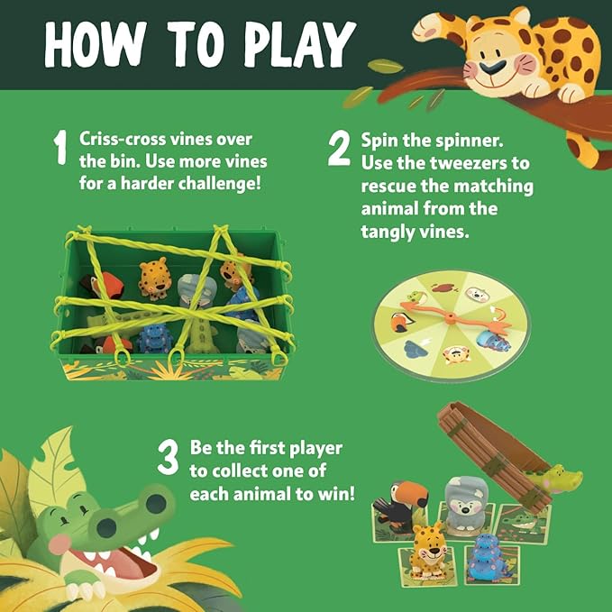 Educational Insights Jungle Rescue - Cute Preschool Board Games for Kids, Toddler Fine Motor Skills, Animal Matching Games for Toddlers 3-5, 2-Players, Boys and Girls Ages 3+