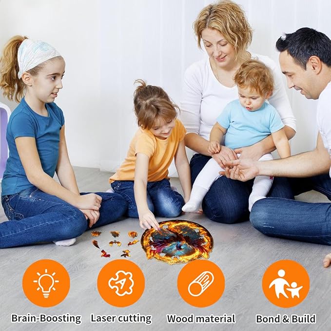 Wooden Jigsaw Puzzle, 200-500 Pieces Unique Shape Animal Puzzle, for Adults & Kids, Birthday Gift Family Game, Decorative Puzzle, Unique Gift (Aether Phoenix, 300 PCS)