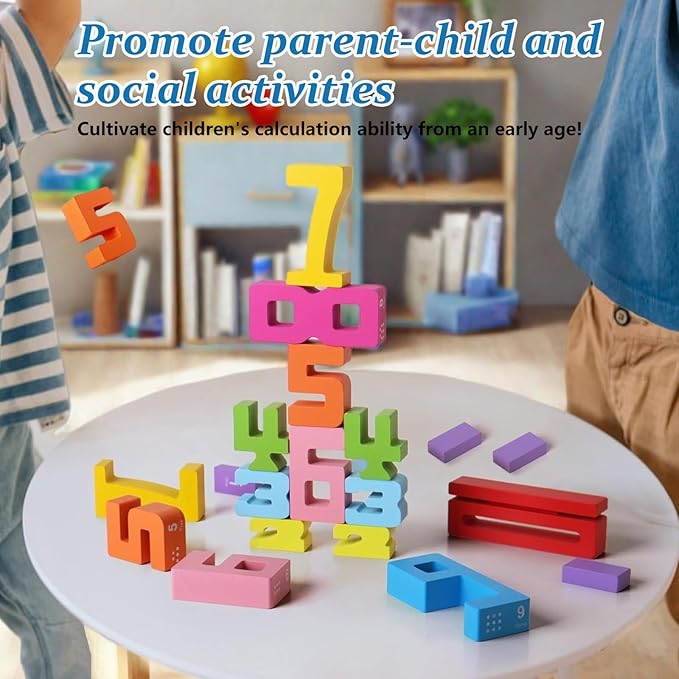 Montessori-Inspired Wooden Number Building Blocks-Wooden Number Blocks,1-10 Number Game Balance Competition Toys, Educational Gift for 3-8 Year OldBoys and Girls