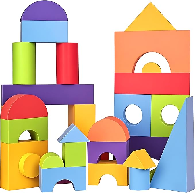 Migargle 36 Pieces Large Foam Building Blocks for Toddlers, EVA Soft Stacking Blocks, Baby Bath Foam Toy Set, Early Learning Construction Toys & Gifts for Kids, Boys & Girls