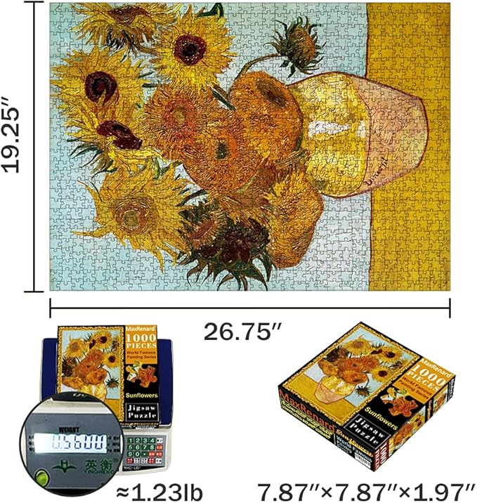 MaxRenard Game Jigsaw Puzzle 1000 Pieces and Up for Adult Toy Fine Art Collection Sunflowers by Vincent Willem Van Gogh