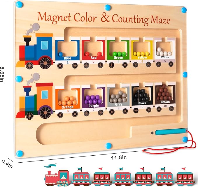 Magnetic Color and Number Maze Board Wooden Montessori Fine Motor Skills Toys for 2 3 Year Old Preschool Learning Activities Classroom Must Haves Sorting Travel Toys for Toddlers 1-3 2-4 Boys Girls