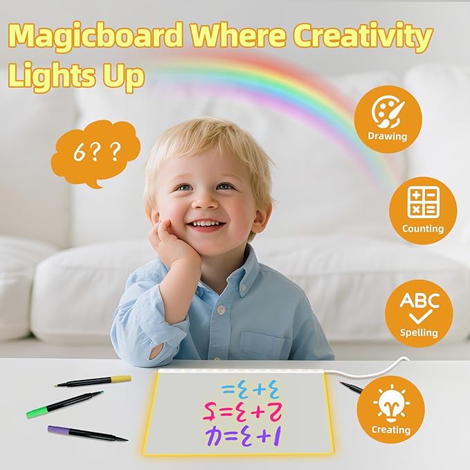 Led Drawing Board with Battery Pack, 13.7"X10" LED Note Board with Colors for Kids, Light Up Drawing Board for Home Office School, Personalized Birthday Gifts for Girls Boys