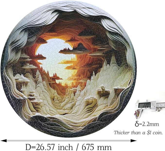 Bgraamiens 3D Visual Dawn Inside a Cave - 1000 Pieces Round Puzzle for Adults, Unique Autostereoscopy Hard Challenge, BG24011