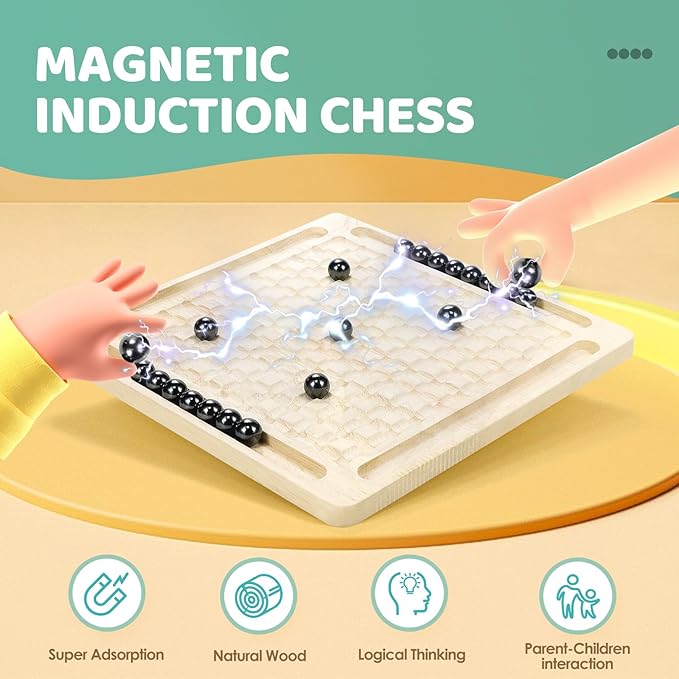 Magnetic Game with 32pcs Magnetic Chess Pieces, Portable Travel Board Game for Kids & Adults, Family Strategy Game for 2-4 Players