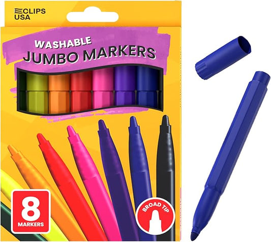E-CLIPS USA Jumbo Markers For Kids, Colored Markers For School, Washable markers Bulk Classroom, Broad Tip (1 Pack)