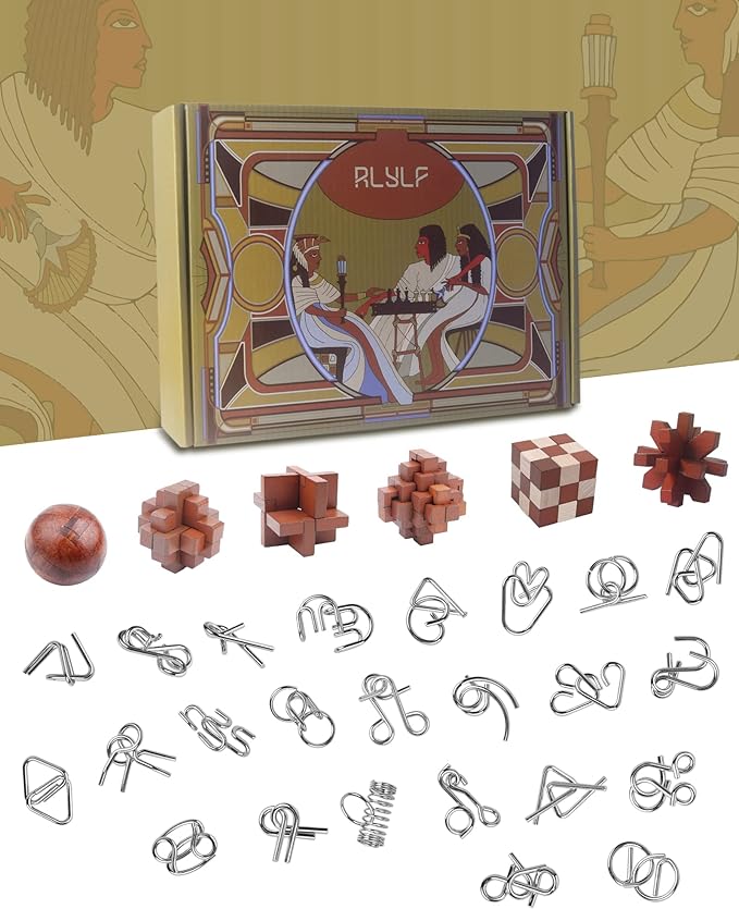 30pcs Brain Teaser Puzzles Game for Adults and Kids Ancient Wooden and Metal Puzzles 3D Educational Toys IQ Logic Train Family Games Party Favor Coffee Time Unlock Interlock Puzzles Box