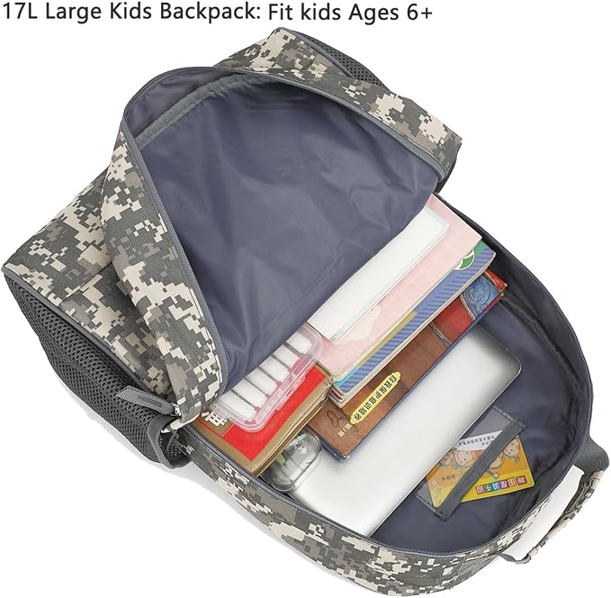 FlowFly Kids Backpack for Toddler Boys Girls, Simple Lightweight Bookbag for Daycare Kindergarten Elementary School Travel, Small Modern Bag (Large), Digital Camo