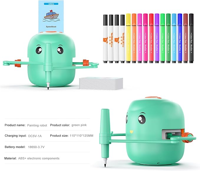 Smart Drawing Robot for Kids,Montessori Educational Painting Toy for 5+ with Voice Interaction&16 Color Pens,Magic Drawing Robot with 150 Learning Word Cards,Ideal Gift for 5+ Year Old Boys Girls