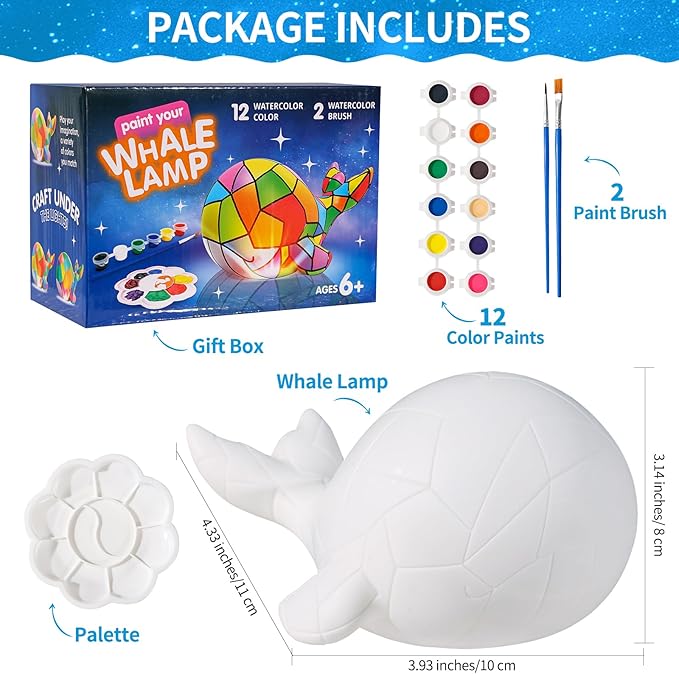 Paint Your Own Whales Lamp Kit - Art Supplies Arts & Crafts Kit, Painting Kit for Kids Ages 6-12, Arts and Crafts for Kids Ages 8-12, Christmas Birthday Gifts for Girls Boys Age 5 6 7 8 9 10 11 12+