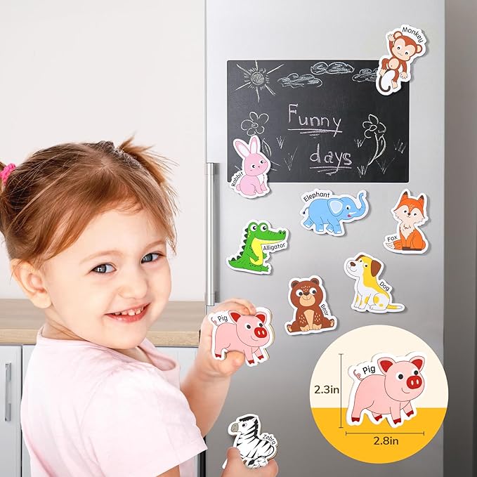 JoyCat Wooden Magnets for Kids – 26 Cute A-Z Animals Fridge Magnets for Toddlers, Large Magnetic Animal Refrigerator Toys, Fun Educational Learning Gifts for Toddlers 2 3 4 5 Years Old