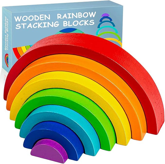 Wooden Rainbow Stacking Toy, Wood Stacker Arch Game, Montessori Arch Bridge Rainbow Building Blocks, Colorful Stacking Blocks Puzzles for Kids 2 3 4 5 Years Old, Rainbow Decor Toys