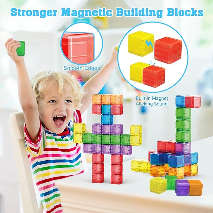 1.4 inch Magnetic Blocks Toddler Toys, 30pcs Translucent Building Blocks Building Toy for Ages 2-4 5-7, Preschool STEM Magnet Sensory Montessori Toys for 2 3 4 5 6 Year Old Boys Girls