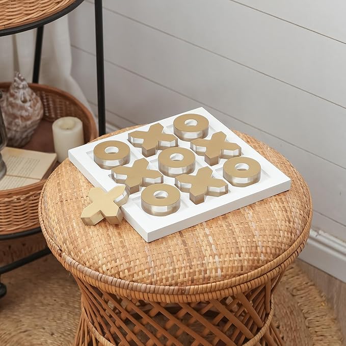 NIKKY HOME Acrylic Tic Tac Toe Wood Board Game Classic Coffee Table Decor Decorative Wooden Travel Game for Family, Gold
