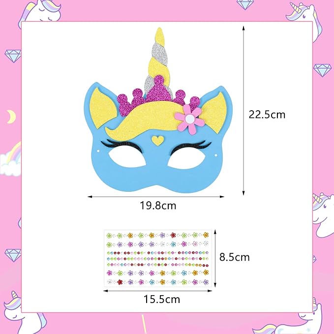 Fennoral 6 Pack Unicorns Masks Craft for Kids Creative Make Your Own Unicorns Masks Foam Stickers DIY Arts and Crafts for Kids Boys Girls Unicorns Theme Party Decorations Birthday Gift