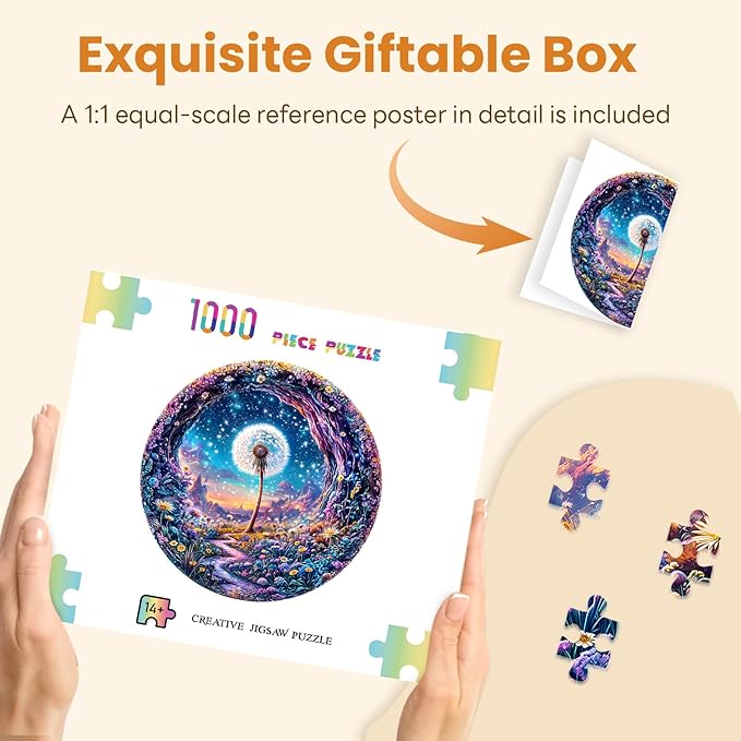 Masseruon 1000 Piece Puzzle for Adults, 26.6 * 26.6in Dandelion Garden Puzzle for Adults, 1000 Pieces Flat Puzzles with 3D Visual Effect When Completed, Adult Puzzles Games