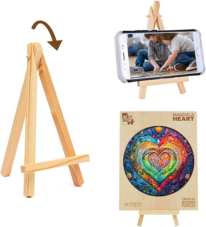 Wooden Puzzles for Adults - 200 Pieces Mandala Heart Wooden Puzzle - Unique Animal Shape Wood Cut Puzzles - Eco-Friendly Home Office Decor (M-11.4 * 11.4in)