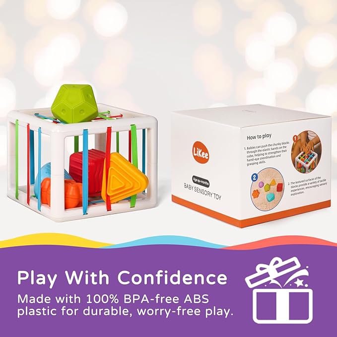 LiKee Montessori Toys for 1+ Years Old, Shape Sorter Baby Toys for Girls Boys Birthday, Colorful 1 2 3 Year Infant Toddler Toy, Learning & Fine Motor Skills 18+ Months (Cube)