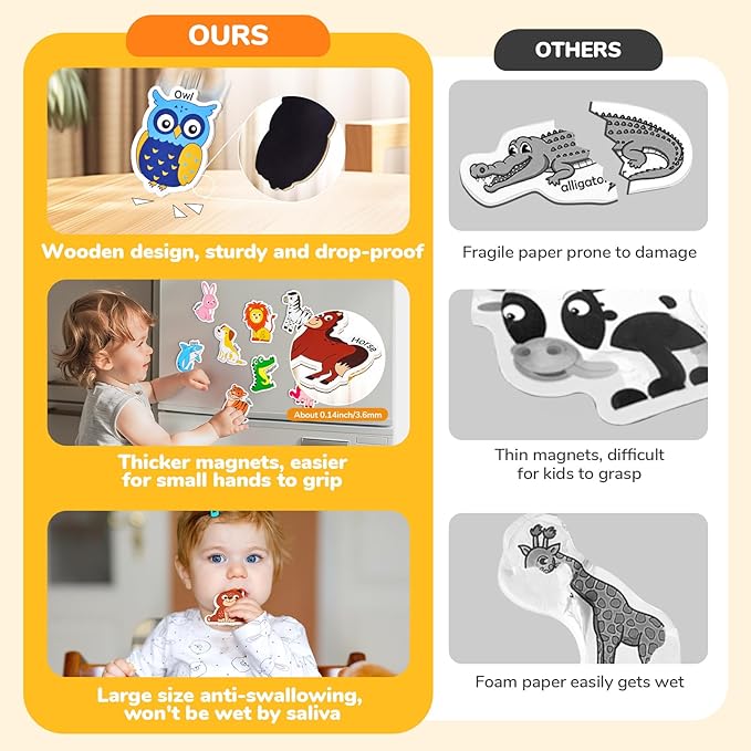 JoyCat Wooden Magnets for Kids – 26 Cute A-Z Animals Fridge Magnets for Toddlers, Large Magnetic Animal Refrigerator Toys, Fun Educational Learning Gifts for Toddlers 2 3 4 5 Years Old