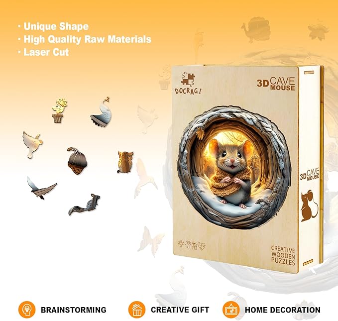 Wooden Puzzles for Adults - Unique Shape 3D Vision Wooden Puzzle - Cave Mouse Wooden Puzzles - Challenging Adult Animal Puzzles Creative Gifts - Birthday Gifts for Adults - Puzzle Toys - (300pcs)