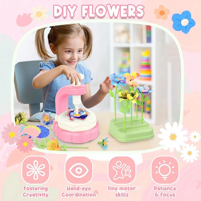 DIY Flower Craft Kits for Kids Ages 5-7: Fabric Flower Bouquets Toys, Arts and Crafts Kit for 4-8 Year Old Girls, Stem Educational Screen-Free Creative Play Gift for Girls Ages 3+