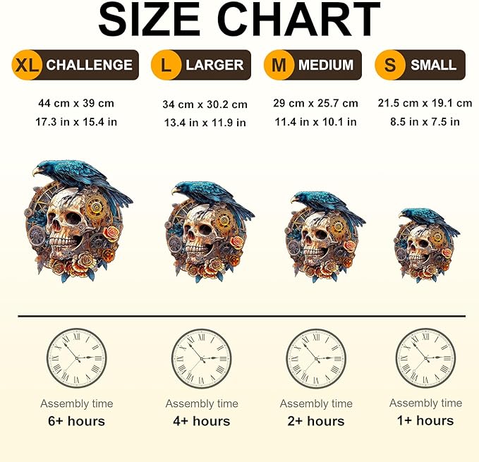 KAAYEE Wooden Puzzles for Adults, 3D Visual Effect Raven & Mechanical Skull Wooden Jigsaw Puzzle Unique Shape Wood Puzzle Adult, 3D Effect Flat Puzzle Birthday Family Games (S-8.5 * 7.5in-95pcs)