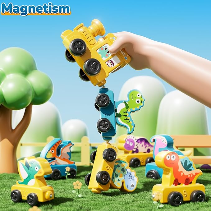 Magnetism Toys Dinosaur Train Set for Toddlers 1 2 3 4 Years Old - Dinosaur Toys for Kids, Color Sorting Toy, Preschool Educational Learning Activities, Birthday Gifts for Boys Girls 1-3, 2-4