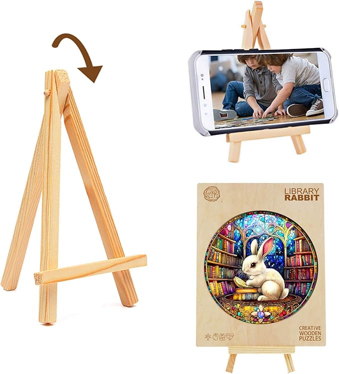 Wooden Puzzles for Adults, Wooden Jigsaw Puzzles for Adults Kids, Library Rabbit Unique Shaped Wood Puzzles Adult, Creative Birthday Gifts for Friends Family Game (11.4 * 11.4in 200pcs)