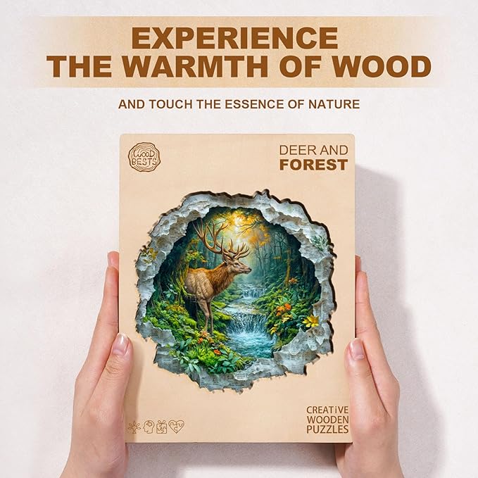 Jigfoxy Wooden Puzzle for Adults, Deer Jigsaw Puzzles for Adult, Unique Animal Shape Wood Cut Puzzles, Christmas Thanksgiving Gifts for Friends Family (S-8.5 * 8.2in-100pcs)
