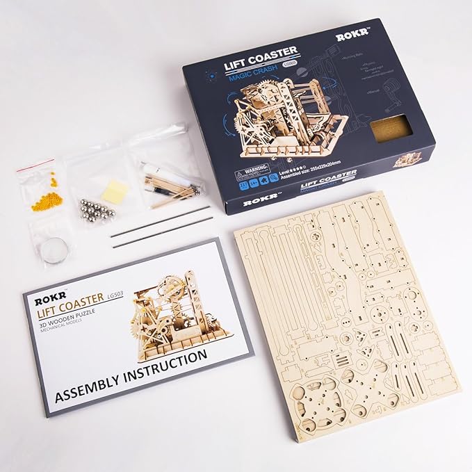 ROKR 3D Wooden Puzzles Marble Run Set - Mechanical Model Kit for Adults DIY Roller Coaster Toys Gifts (Marble Channel)