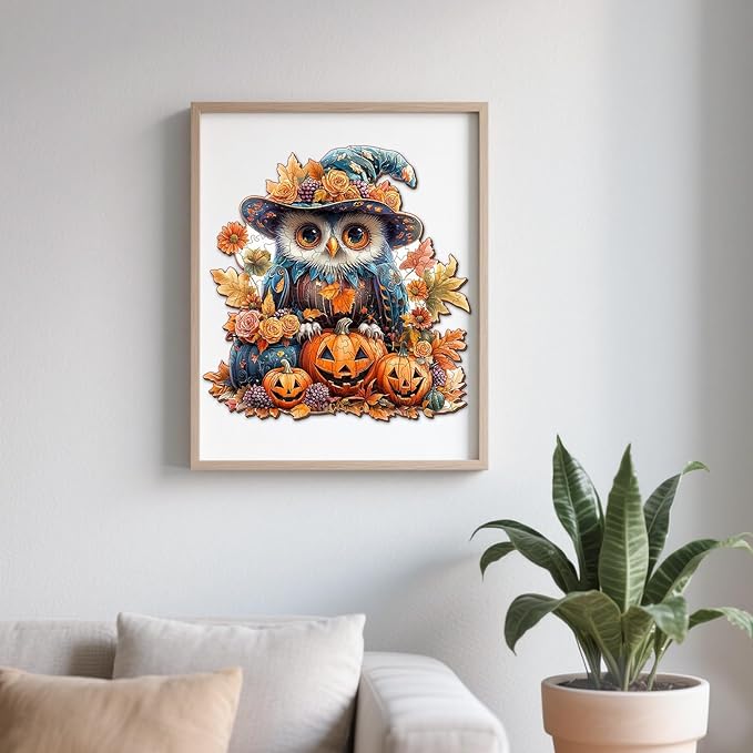 Wooden Puzzles for Adults - 200 Pieces Halloween Owl Puzzle - Unique Animal Shapes Wooden Jigsaw Puzzles for Adults - Eco-Friendly Animal Puzzle Home Office Decor (M-11.4 * 11.4in)